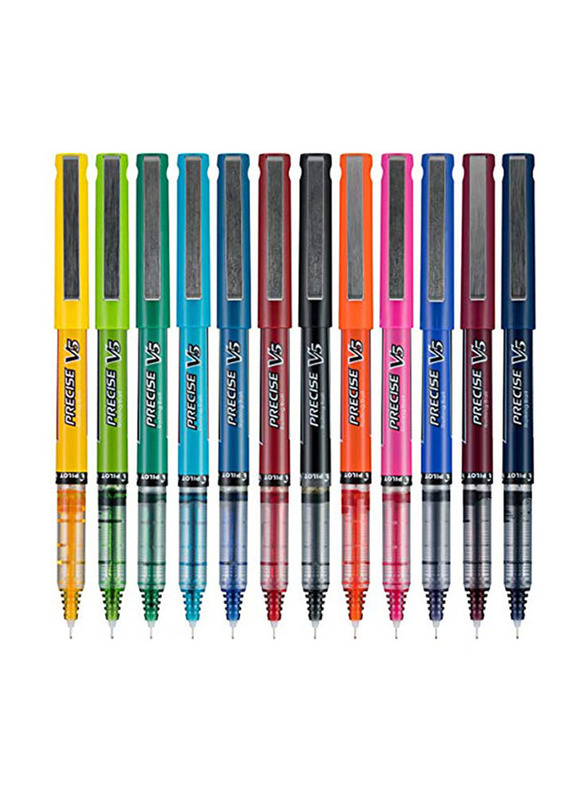 Pilot 12-Piece Precise V5 Stick Rolling Ball Pen Set, 0.5mm, 31888, Multicolour