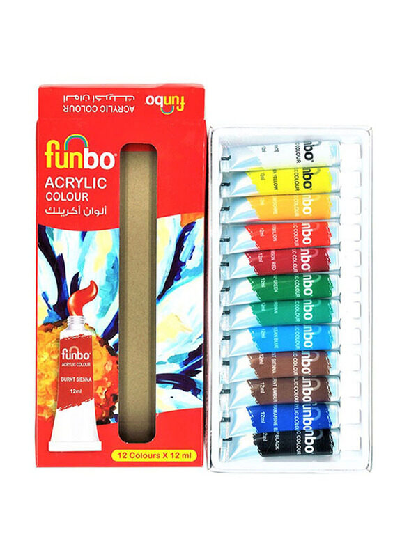 Funbo Acrylic Colour Set, 12 Pieces, Multicolour