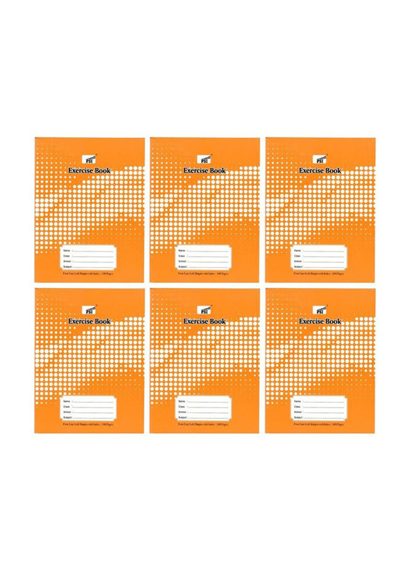 PSI Four Lined Exercise Notebook, 6 x 100 Sheets, Orange