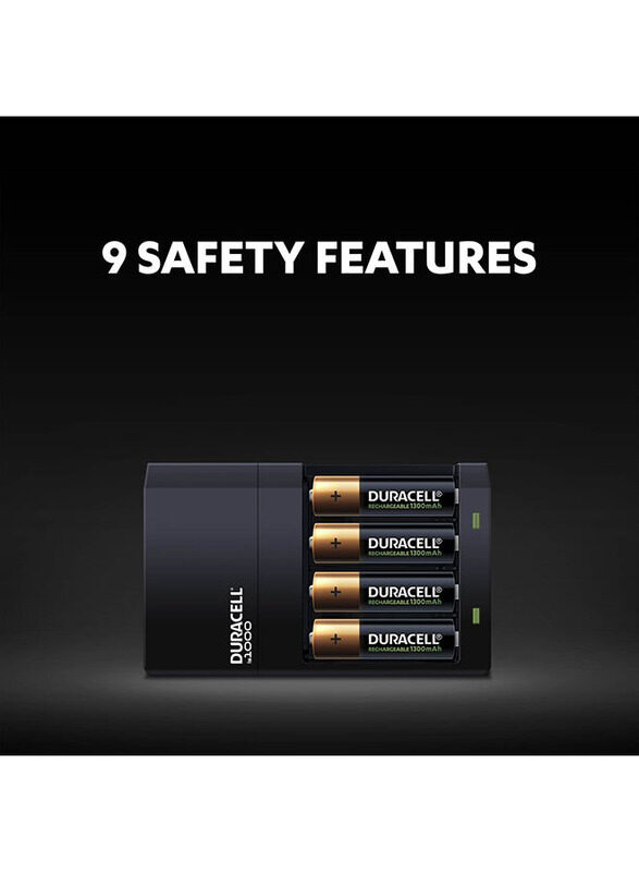 Duracell 4 Hours Battery Charger with Battery, 5 Pieces, Black/Gold