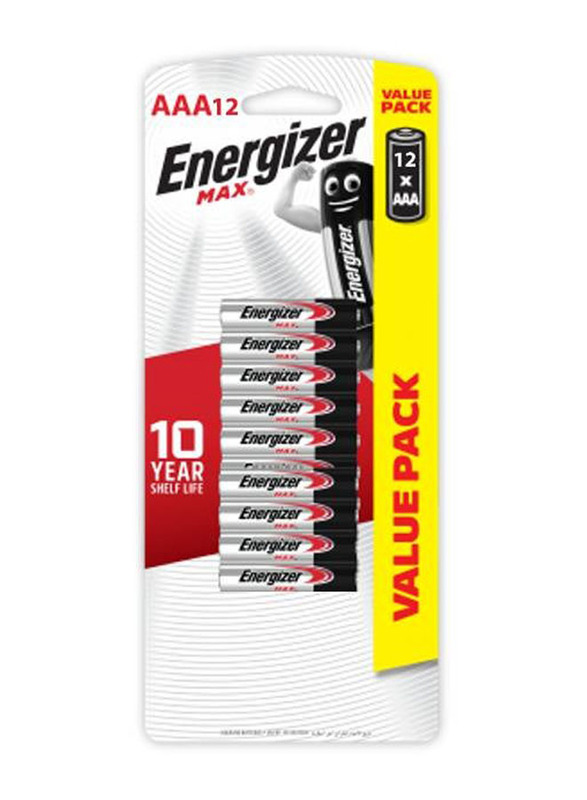 Energizer AAA Max Blister Card Alkaline Battery Set, 12 Pieces, Silver/Black/Red