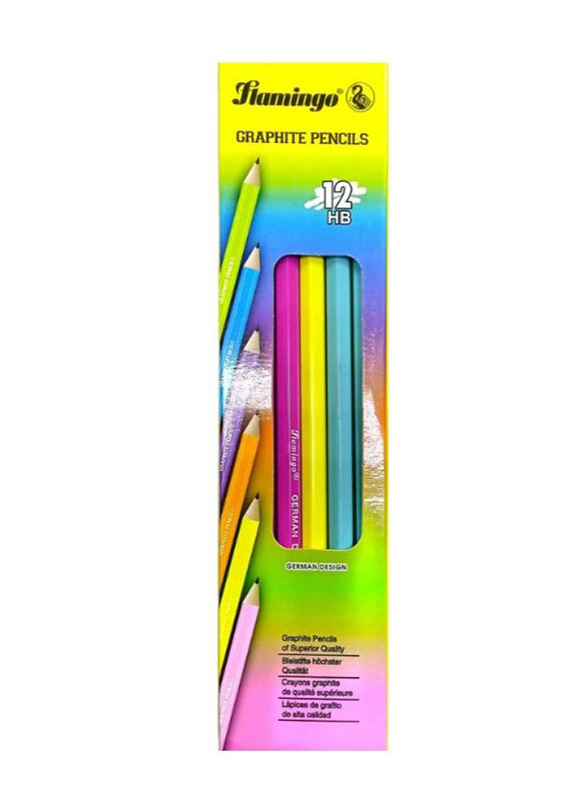 Flamingo 12-Piece HB Graphite Pencil Set, Multicolour