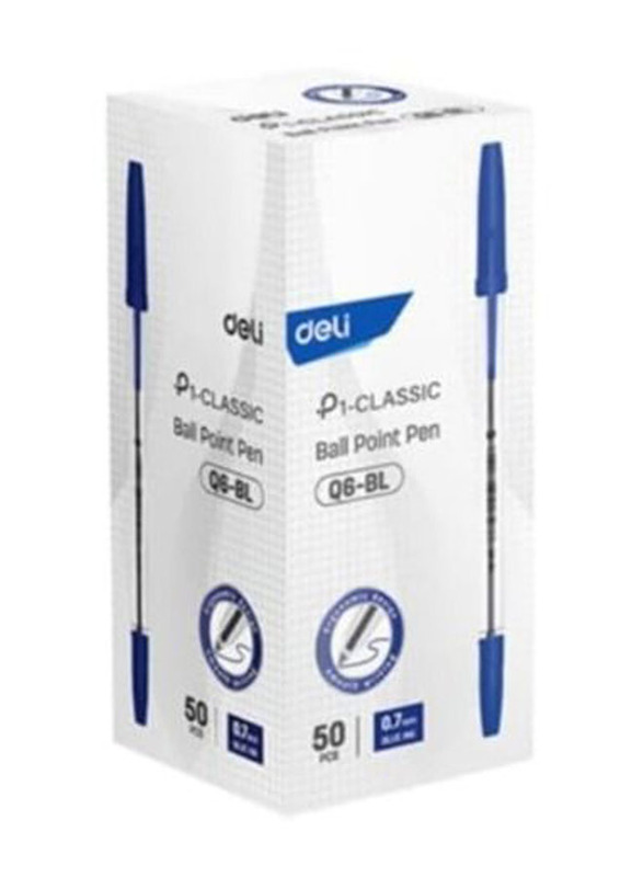 Deli 50-Piece Q6 Ball Point Pen Set, 0.7mm, Blue