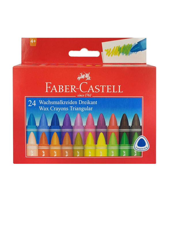 Faber-Castell Triangular Wax Crayons, 24 Pieces, Multicolour