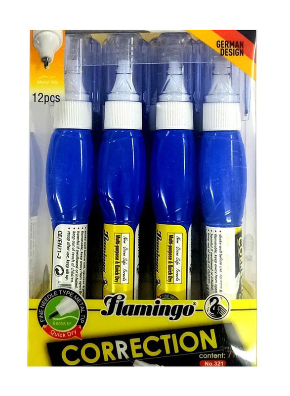Flamingo 12 x 7ml No. 321 Correction Pen, White/Blue