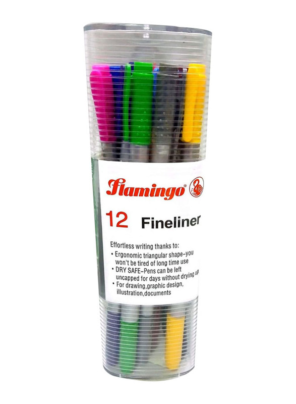 Flamingo 12-Piece Fineliners Pens, Multicolour