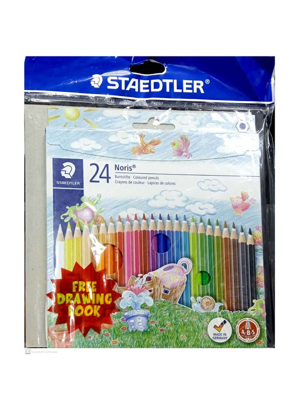 Staedtler Noris Colored Pencil Set with Free Drawing Book, 24 Pieces, Multicolour