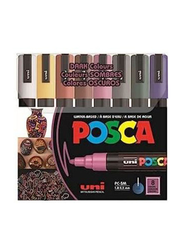 Posca Pc-5m Water Based Permanent Marker Paint Pens Set, 8 Pieces, Multicolour