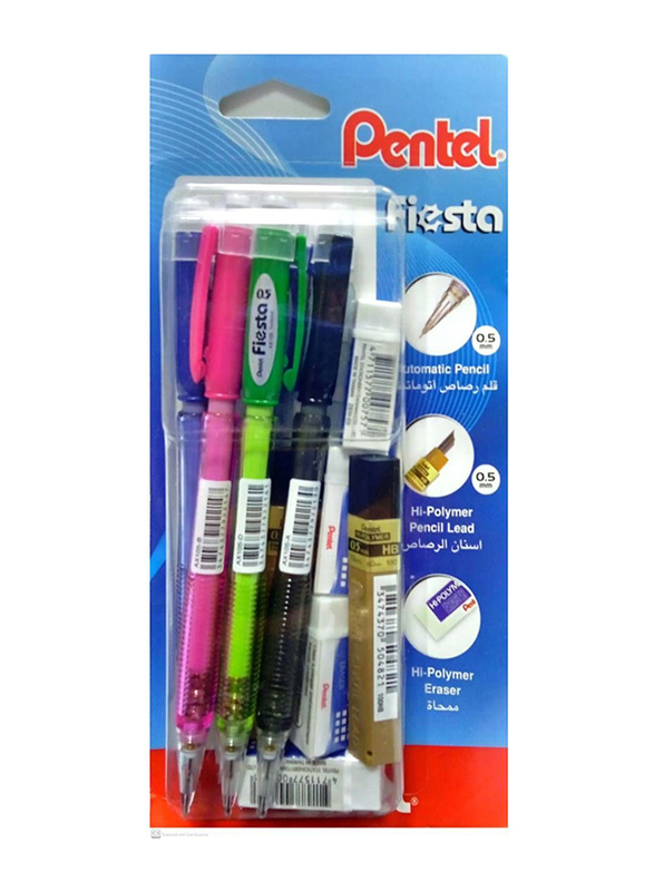 Pentel 11-Piece Fiesta Mechanical Pencil, Lead And Eraser Set, Multicolour