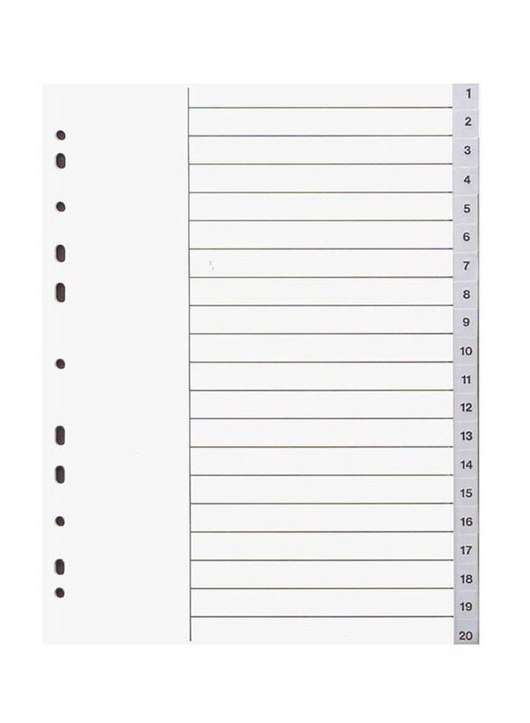 

Deluxe Amt Index Divider with Number, 20 Pieces, Grey