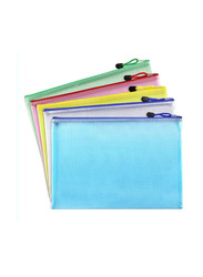 12-Piece Zipper Plastic Mesh Stationery Bag Set, Multicolour