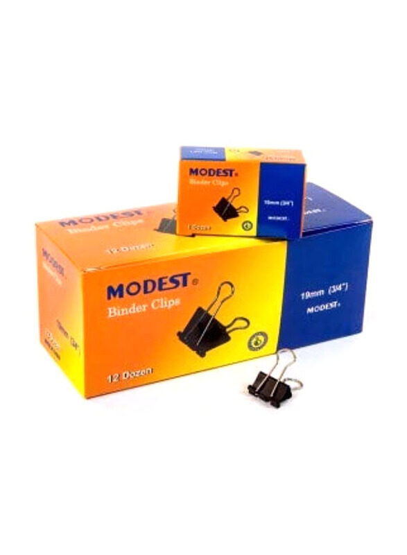 

Modest Binder Clips, 19mm, 12 Box, Black/Silver