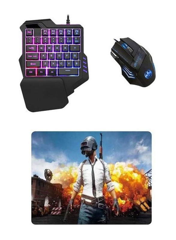 Amtco Mini Gaming Keyboard with Pubg Print Mouse Pad and Gaming Mouse, Multicolour