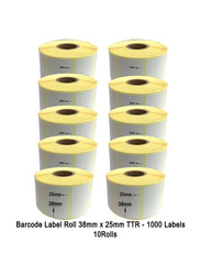 Office Maker Barcode Label Rolls, 38 x 25mm, 10 Rolls x 1000 Labels, White