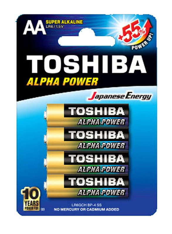Toshiba Alpha Power AA Super Alkaline Batteries, 4 Pieces, Multicolour