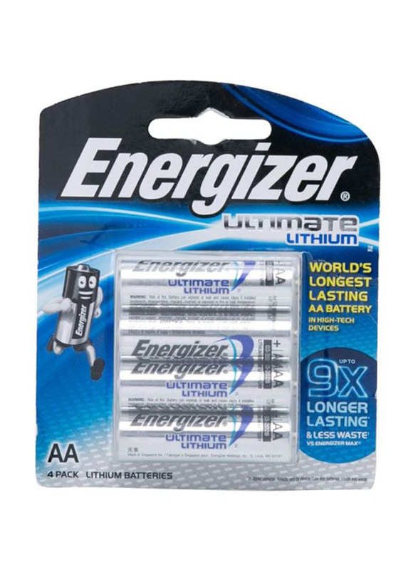 Energizer Ultimate Lithium AA Batteries, 4 Pieces, Silver