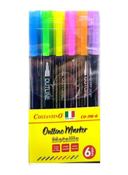 Costantino 6-Piece Metallic Outline Marker, Multicolour