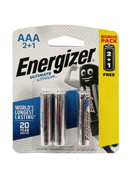 Energizer Ultimate 1.5V AAA Lithium Battery, 3 Pieces, Silver