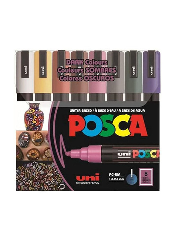 Posca Pc-5m Water Based Permanent Marker Paint Pens Set, 8 Pieces, Multicolour