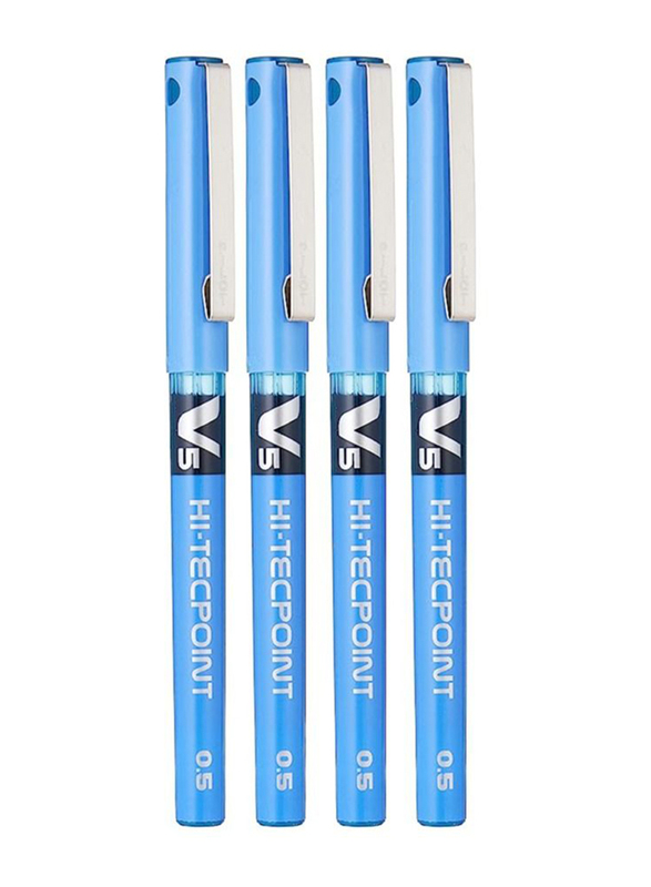 Pilot 4-Piece V5 Hi-Tecpoint Fine Rollerball Pen Set, Light Blue