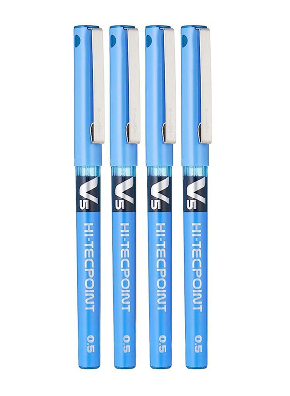 Pilot 4-Piece V5 Hi-Tecpoint Fine Rollerball Pen Set, Light Blue