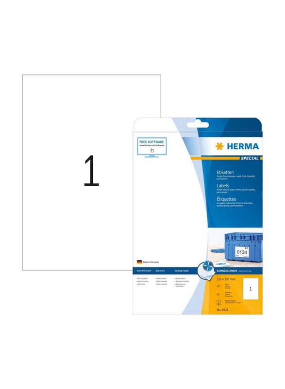 Herma Self Adhesive Removable Multi-Purpose Labels 1 Labels Per A4 Sheet, 25 Sheets, White