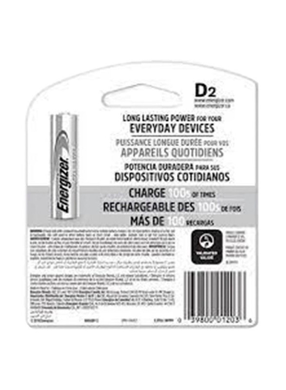 Energizer D2 Recharge Battery Set, 2 Pieces, Silver/Green