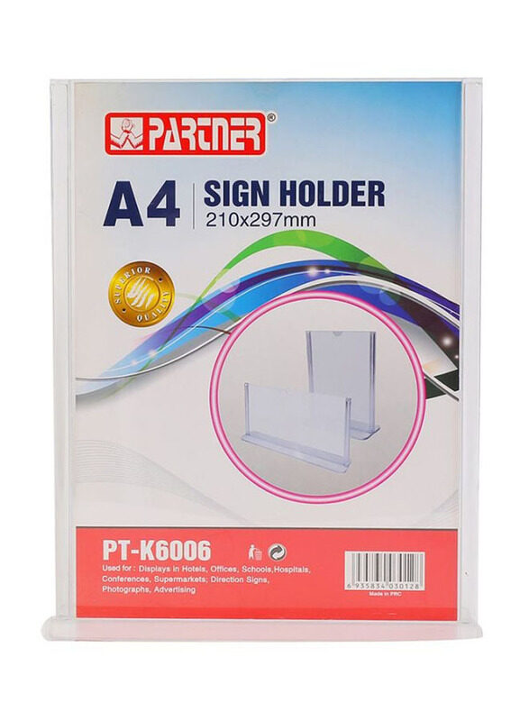 

Partner A4 Vertical L Shape Sign Holder, Clear