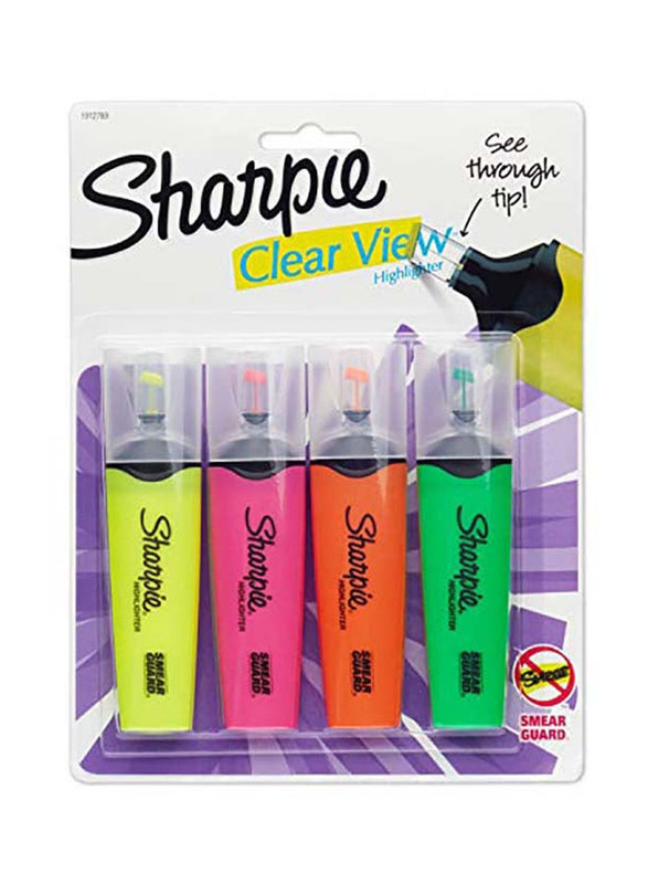 Sharpie 4-Piece Clear View Highlighter Set, 1912769, Yellow