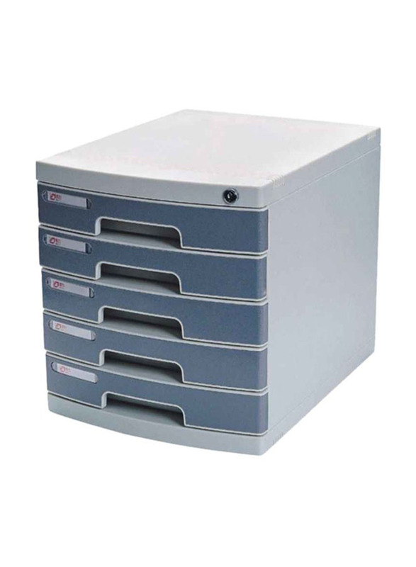Deli 5-Layer File Cabinet With Front Key Lock, Grey/Blue