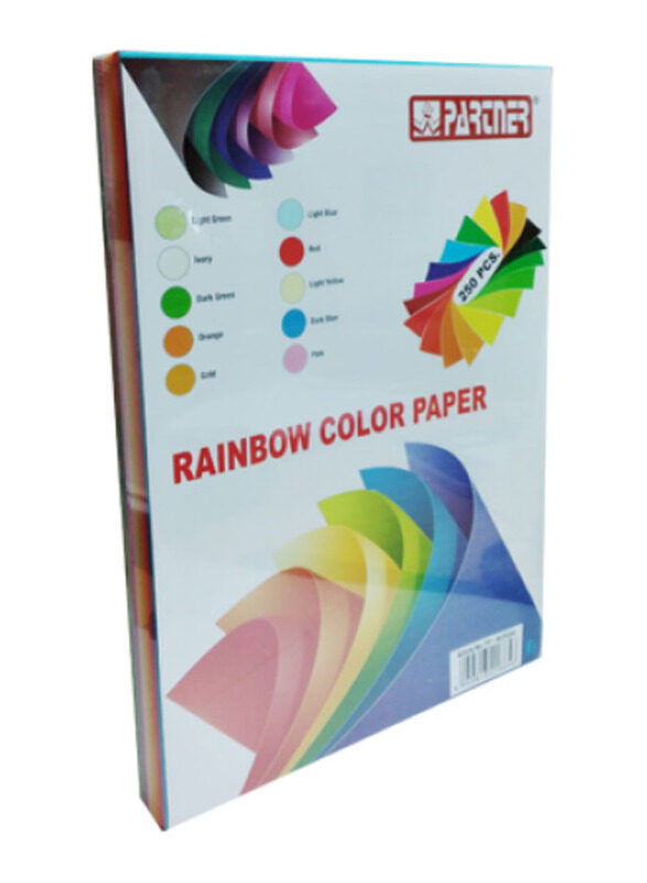 Partner Rainbow Colour Paper, 250 Sheets, A4 Size, Multicolour