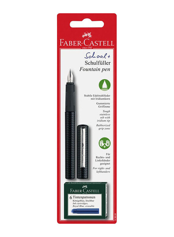 

Faber-Castell School+ Fountain Pen with Ink Cartridge, Black/Silver