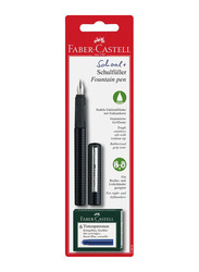 Faber-Castell School+ Fountain Pen with Ink Cartridge, Black/Silver