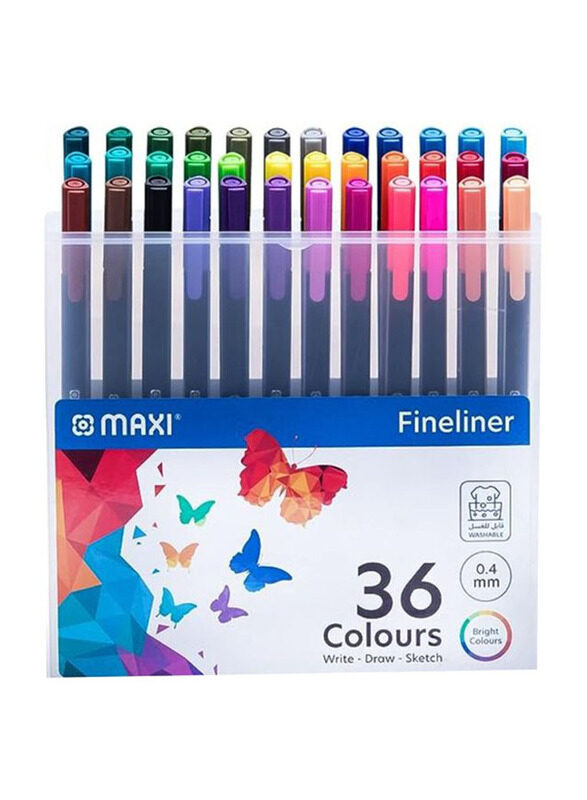 Maxi Triangular Fine Liner in a Plastic Box, 36 Pieces, Multicolour