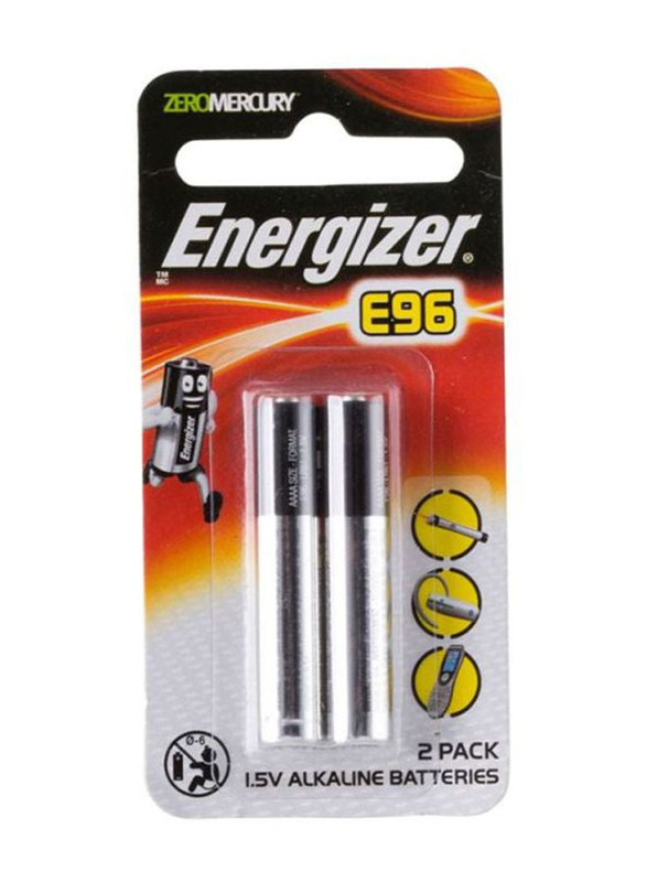 Energizer E96 Alkaline Battery Set, 2 Pieces, Silver/Black