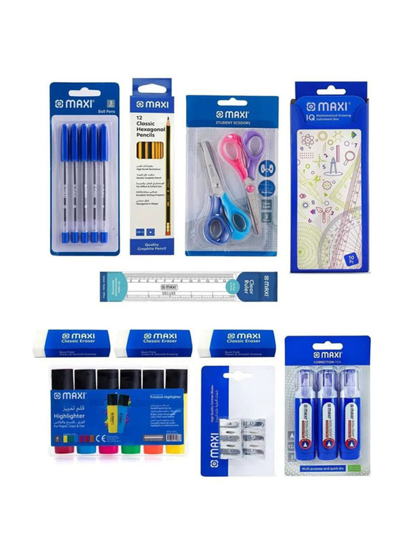 Maxi 49-Piece School Stationery Value Pack, Assorted Colors
