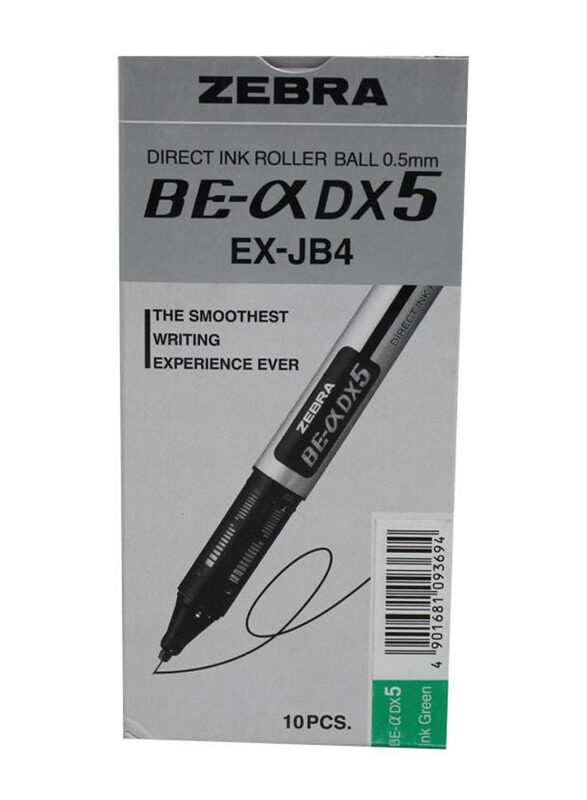 Zebra 10-Piece DX5 Direct Ink Roller Pen Set, Green