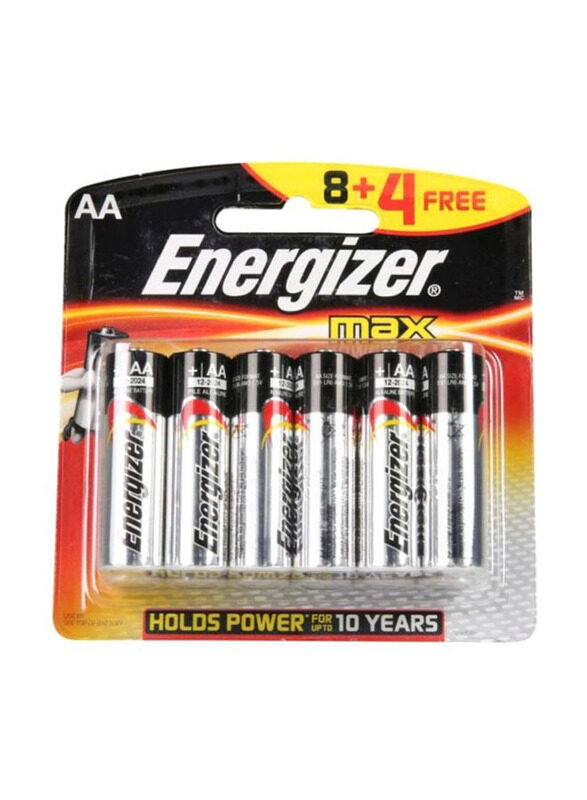 

Energizer AA Max Alkaline Battery Set, 12 Pieces, Silver/Black