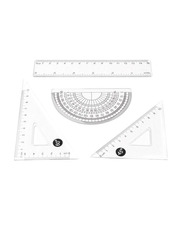 4-Piece Plastic Math Geometry Tool Ruler Set, OS3798, Transparent