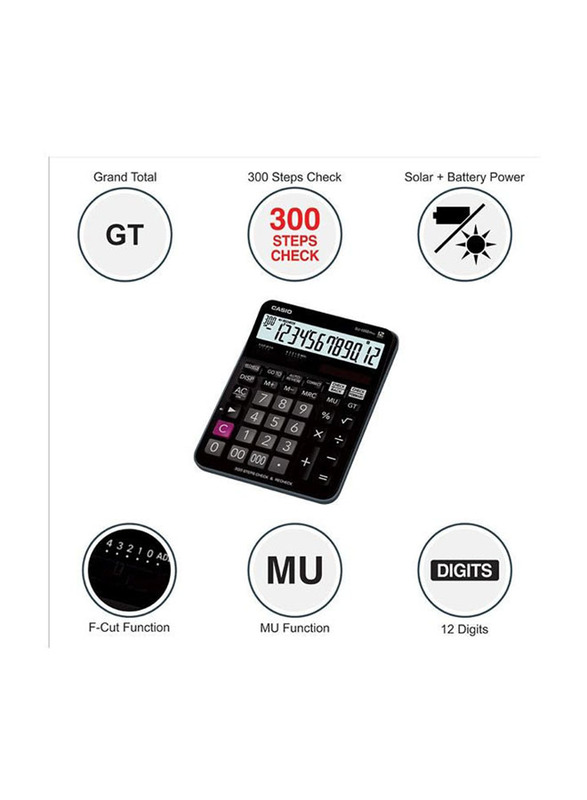 Casio 12-Digit Basic Calculator with 300 Steps, Black