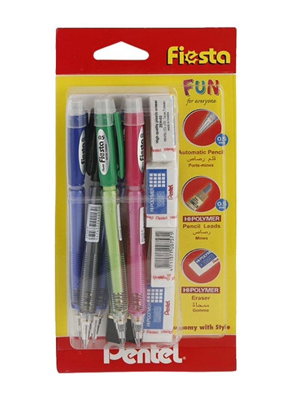 Pentel 11-Piece Fiesta Mechanical Pencil with Lead And Eraser Set, Multicolour