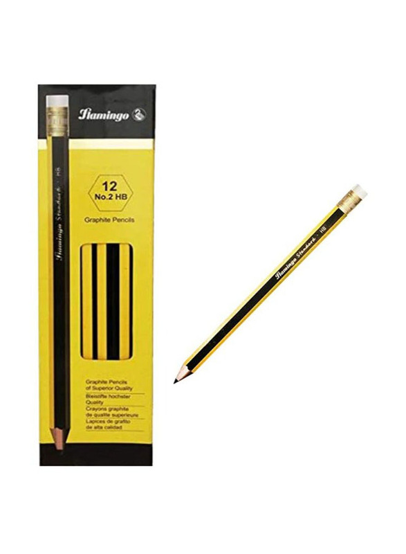 Flamingo 12-Piece No.2 HB Pencil Set, Black/Yellow