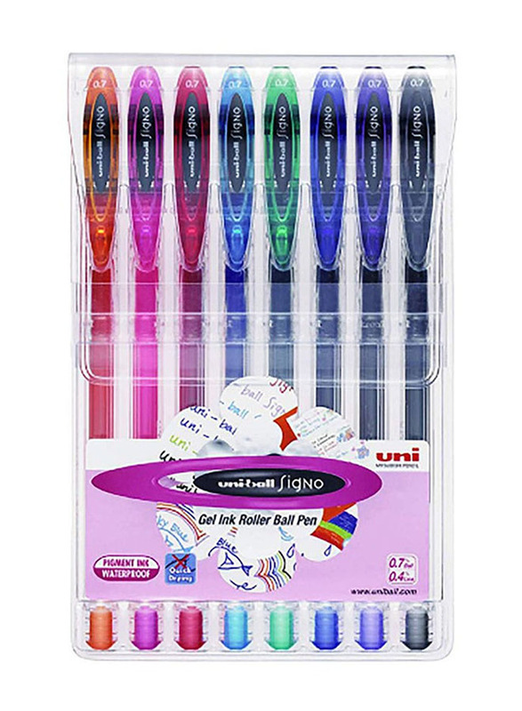 Uniball 8-Piece Signo Gel Ink Rollerball Pen Set, 0.7mm, Multicolour