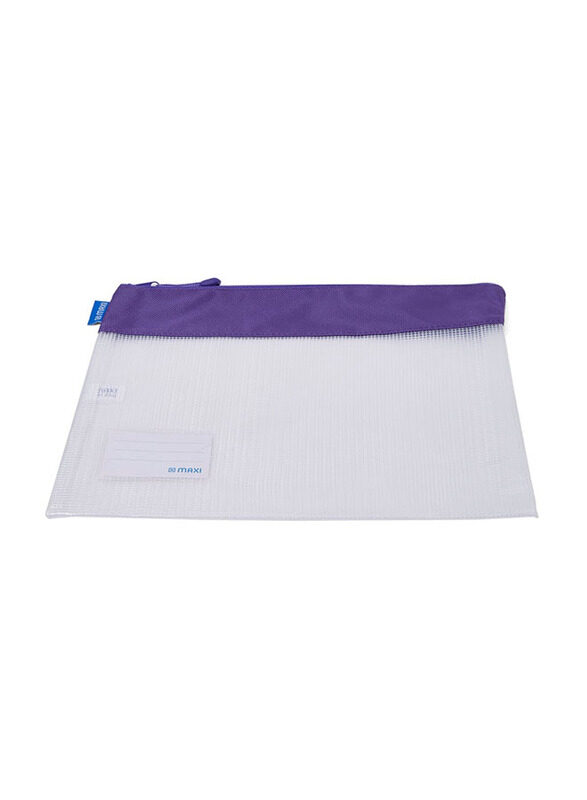 

Maxi Zipper Document Bag with Name Card, SZBB4, White/Purple
