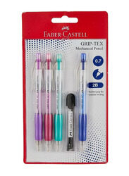 Faber-Castell 4-Piece Mechanical Pencil with a Pack of 2B Leads, Multicolour