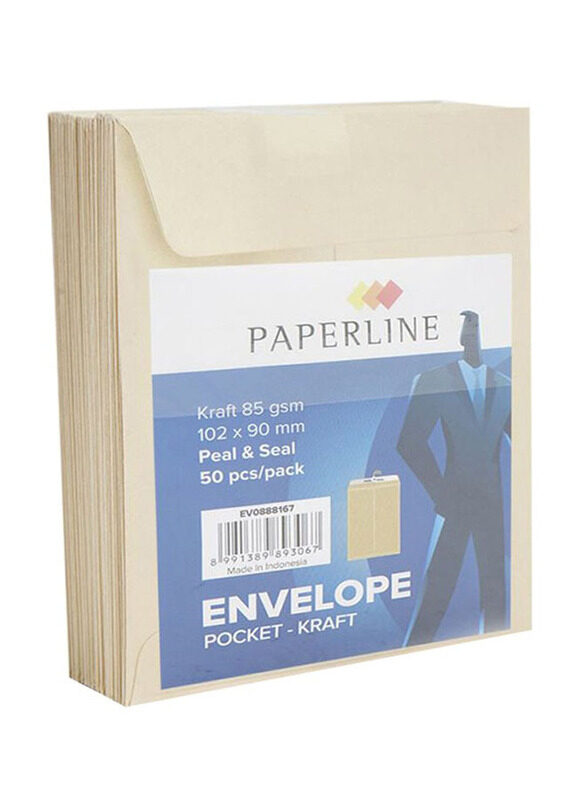 Paperline Peal & Seal Envelope Set, 50 Pieces, Beige