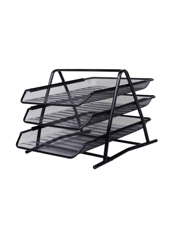 3-Tier A4 Document File Organizer Metal Mesh Tray, Black