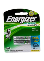 Energizer Recharge Universal Multi Purpose AAA Battery Set, 2 Pieces, Silver/Green/Black