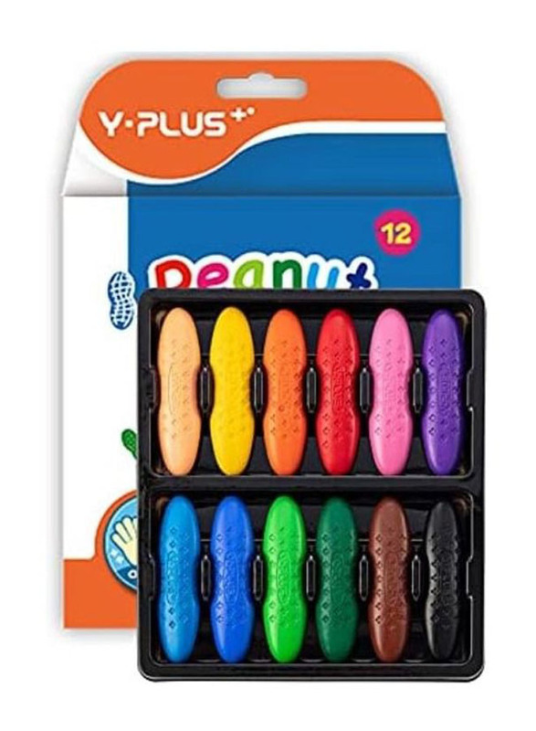 Y Plus+ Peanut Non-Toxic Washable Toddler Crayons, 12 Pieces, Multicolour
