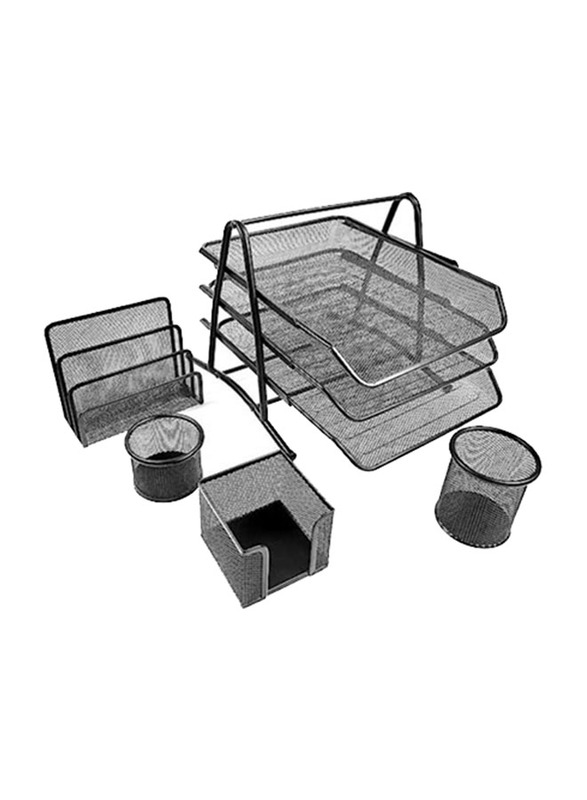 Maxi 5-Piece Metal Mesh Desk Organizer Set, Black